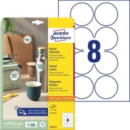 Etikett, univerzális, 69 mm, kör, AVERY ZWECKFORM, 80 etikett/csomag